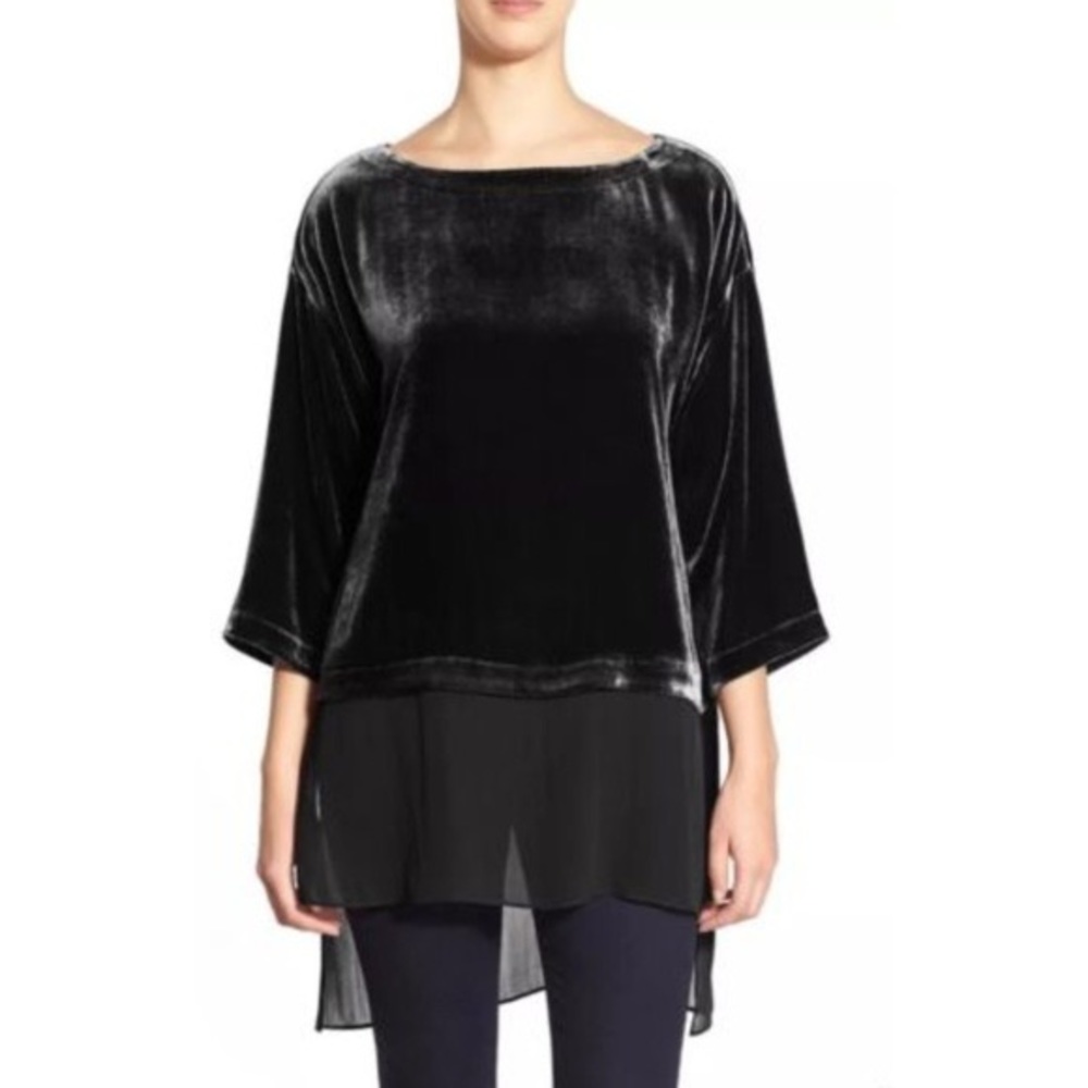 🔴 SOLD Eileen Fisher Black Velvet Silk Tunic | L - Picture 1 of 11